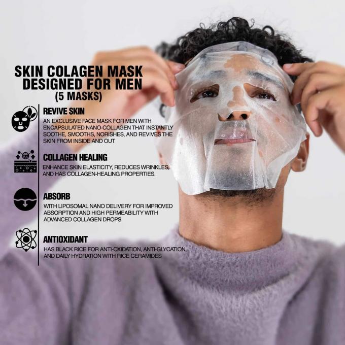 Custom Logo Plaat Gezichtsmasker voor mannen Voeding Oryza Sativa Rijst Lee Extract 5 Piece Set 2