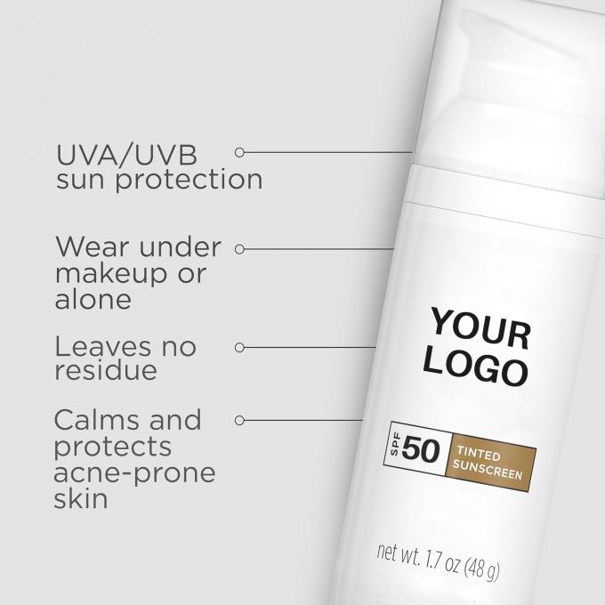 Ondersteuning Private Label Geverfd Gezicht Zonnebrandcrème SPF 50 met Zink-Oxide Titaniumdioxide 1