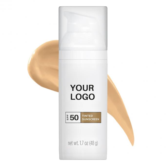 Ondersteuning Private Label Geverfd Gezicht Zonnebrandcrème SPF 50 met Zink-Oxide Titaniumdioxide 0